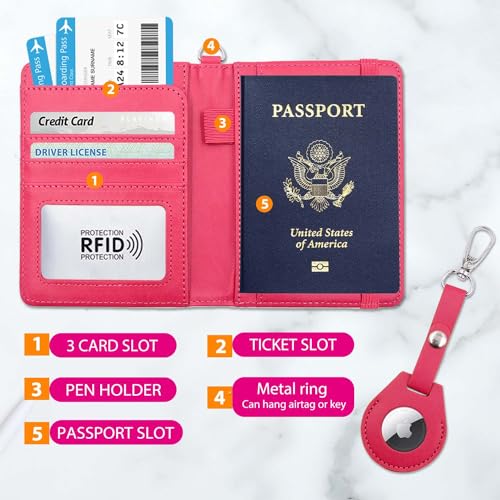 Passport Holder for Travel,Passport Cover Case with RFID (rose red) - color: rose red