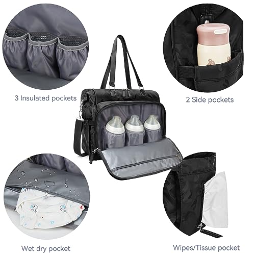 4 in 1 Convertible Daddy Bag Backpack, Camo Black Diaper Backpack for Dad and Mom, Father's Bag for Hospital with DADDY Imprint, Baby Care Diaper Backpack & Tote with 14 Pockets - color: Camo Black - Daddy Bag