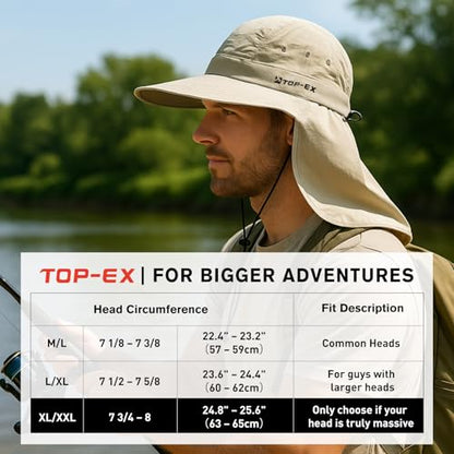 TOP-EX UPF 50+ Cooling Wide Brim Sun Hat for Men with Neck Flap, Packable - color: Light Grey, size: Medium
