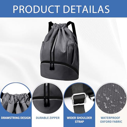 JELUTAR Drawstring Backpack Gym Bag with Shoes Pocket, Dark Grey - color: Dark Grey, size: Large