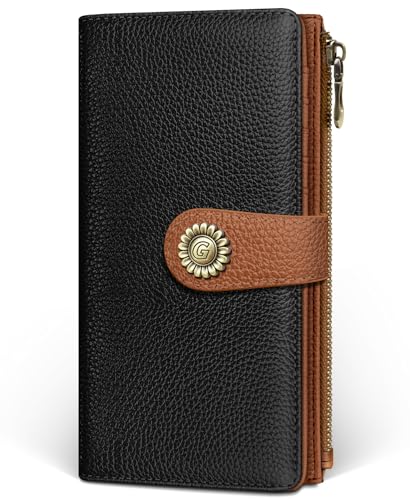 GIANCOMICS Black Caramel Womens Wallet RFID, Long Credit Card Holder Bifold - color: A Black and Pumpkin