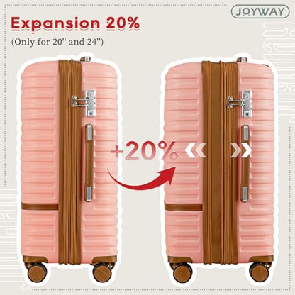Joyway Expandable Luggage Sets 5 Piece, Lightweight Hard Shell Travel Suitcase Set with Spinner Wheels and TSA Lock (5 piece set，Pink) - color: Pink, size: 5 piece set