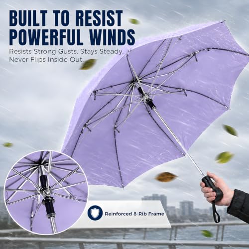 Compact Folding Umbrella Windproof Automatic Open Travel Rain Umbrella - color: Light Purple