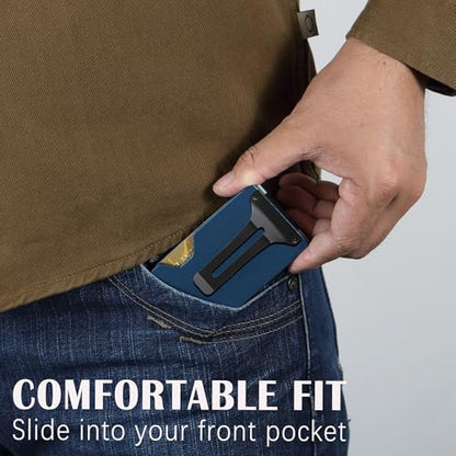 Minimalist Slim Wallet for Men,RFID Blocking Metal Wallet,Aluminum Credit Card Holder & Money Clip 12-15 Cards,Slim Rfid Front Pocket Mens Wallet - color: A1 Matte Dark Blue