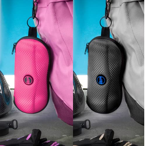 BLUPOND Sunglasses Case Semi Hard EVA Shell with Metal Hanging Hook Belt Clip Sun Glasses Storage - color: Black/Pink