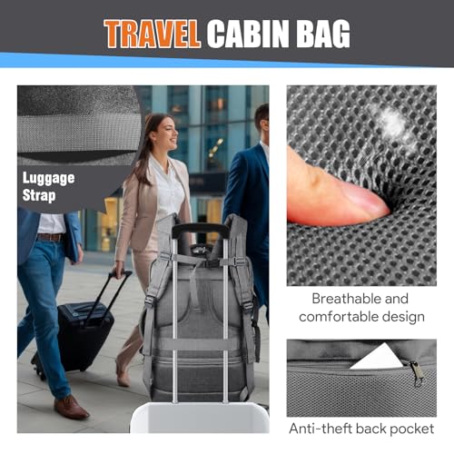 55L Travel Backpack, Carry On Backpack Fits 18.4-19" Laptop, Grey - color: Grey, size: 18.4 inch (22"x14"x10")