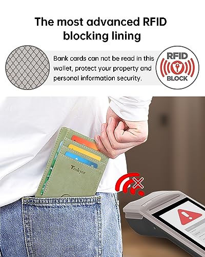 Teskyer Slim Minimalist Wallet for Men, RFID Front Pocket Card Holder - color: Y98 - Greyish Green