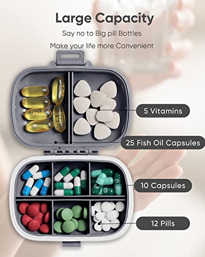 Holii Travel Pill Organizer, 8 Compartments Portable Pill Case （Gray） - color: Gray