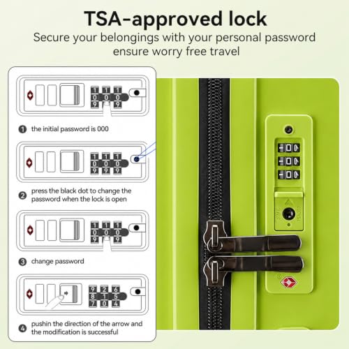 Luggage Sets 3 Piece Suitcase Spinner Hardshell TSA Lock, Green - color: Green