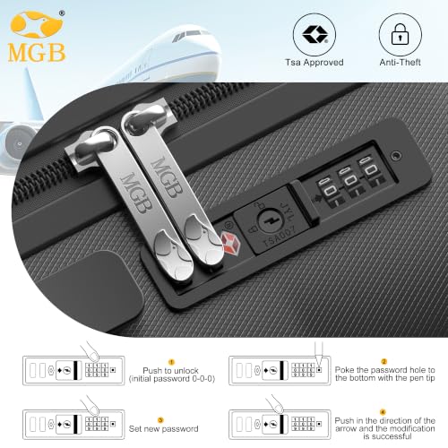 MGB 24 inch Luggage with Spinner Wheels TSA Travel Suitcase, Charcoal Grey - color: Charcoal Grey, size: Checked 24 Inch