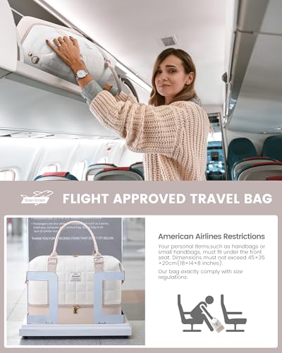 LOVEVOOK Weekender Bags for Women with Shoe Compartment, Carry On Overnight Bag with Toiletry Bag, Personal item travel bag with Wet Pocket, 2Pcs Set - color: White/Nude, size: Large