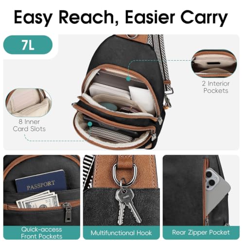 HomemeDiary Anti Theft Sling Bag for Women, RFID PU Leather Crossbody Purse - color: Black & Brown