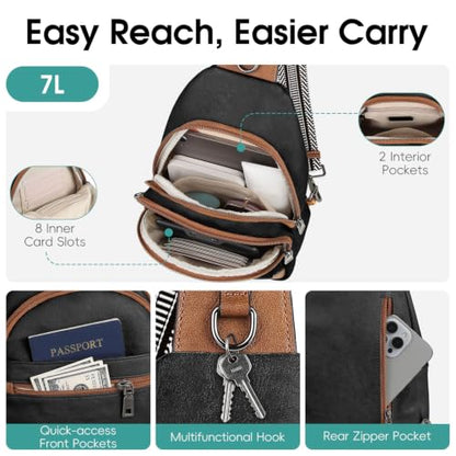 HomemeDiary Anti Theft Sling Bag for Women, RFID PU Leather Crossbody Purse - color: Black & Brown