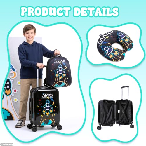 Kids Caary on Luggage Sets for Boys with Wheels Hardshell Suitcases with Hard Shell Suitcase Set for Airplane - color: Black Space