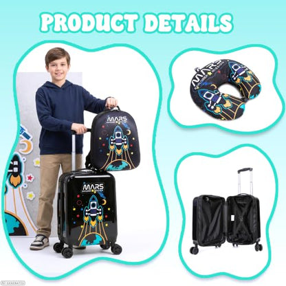 Kids Caary on Luggage Sets for Boys with Wheels Hardshell Suitcases with Hard Shell Suitcase Set for Airplane - color: Black Space
