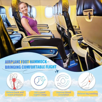 Airplane Foot Fammock, No Collapse Thickened Bamboo Plane Foot Rest Travel - color: 1 Pc Blue