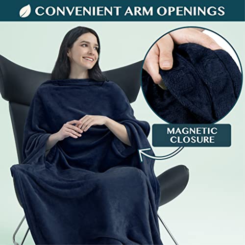 PAVILIA Compact 2-in-1 Travel Blanket Pillow for Airplane Flight, Navy Blue - color: Navy