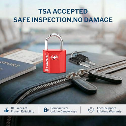 Forge Small TSA Approved Luggage Locks: Ultra Secure Dimple Key Travel Locks Alloy Body, for Luggage, Travel Cases, Backpacks, Red 4 Pack. - color: Red 4 Pack