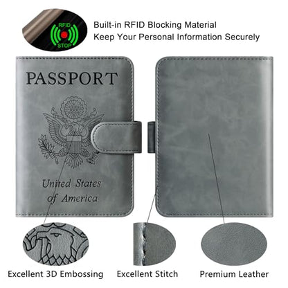 LOHASLIFE Passport Holder for Travel, Rfid Blocking Passport Cover Wallet - color: 120#Grey