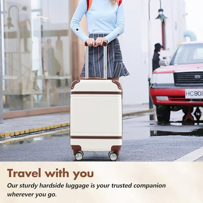 Merax 24 Inch Checked Luggage, Expandable Suitcase with Spinner Wheels - color: White(24+bags)