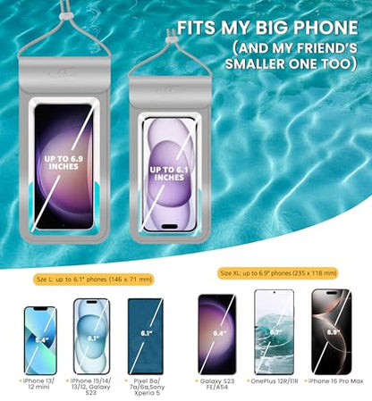 HiRui Waterproof Phone Pouch, Silver, X-Large - color: Silver, size: X-Large