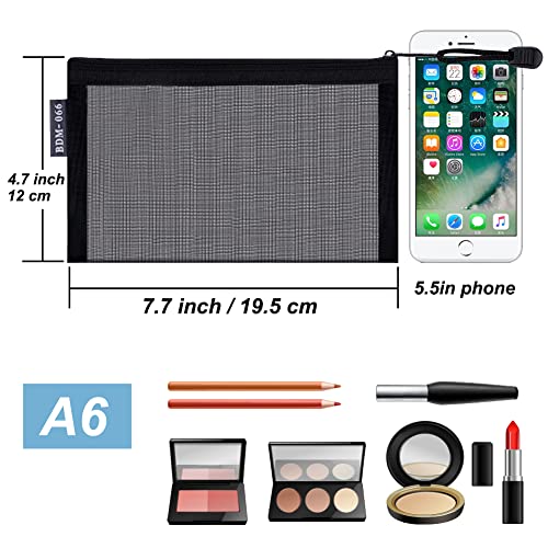 HRX Package 6pcs Mesh Makeup Bags for Travel & Packing, A6 (Black) - color: Black, size: A6