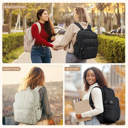 CLUCI Quilted Backpack with RFID, Large Travel Backpack for Women - color: Khaki