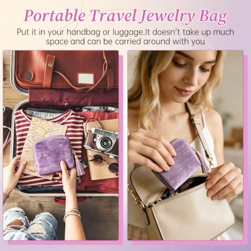 Small Travel Jewelry Case,Portable Soft Velvet Jewelry Travel Pouch,Purple - color: Purple-1PCS