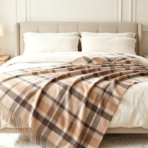 Soft Pure Wool Throw Blanket, Lightweight Warmth, 55"x83" - color: Walnut Beige, size: Standard (1.5 lbs)