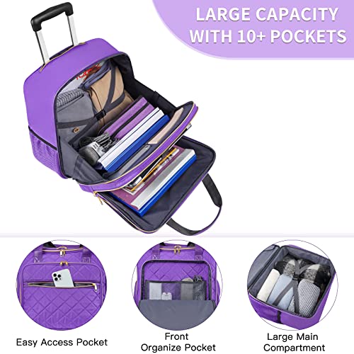Ytonet Rolling Briefcase for Women, 17.3 In Rolling Laptop Bag, Purple - color: Purple, size: Large
