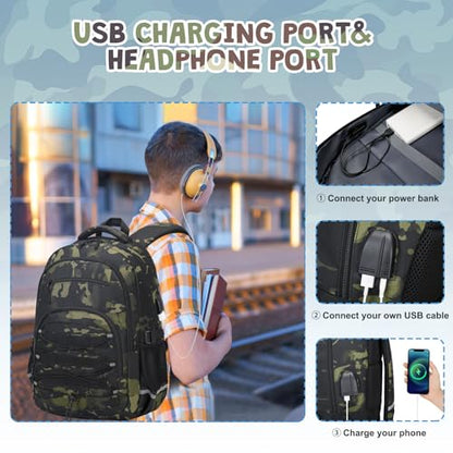 ACESAK 3PCS Camo Backpack for Boys with Lunch Box Pencil Case - color: Black Camo