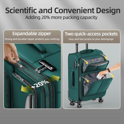 SHOWKOO Luggage Sets 3 Piece Softside Expandable Durable Suitcase Sets - color: Dark Green
