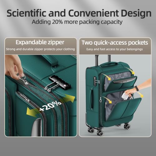 SHOWKOO Luggage Sets 3 Piece Softside Expandable Durable Suitcase Sets - color: Dark Green