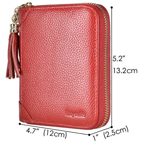 Easyoulife Womens Credit Card Holder Wallet Zip Leather Card Case RFID Blocking (Red) - color: Red