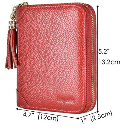 Easyoulife Womens Credit Card Holder Wallet Zip Leather Card Case RFID Blocking (Red) - color: Red