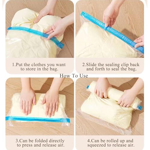 4PCS Travel Compression Bags, Roll-Up Space Saver Vacuum Storage Bags, 50x35cm/19.6x13.7 Vacuum Bags for Luggage Backpack Suitcase Packing Organizers