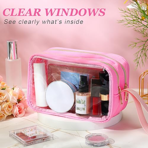 Weewooday Clear Makeup Bag Double Layer Sided Cosmetic Bag, Pink - color: Pink
