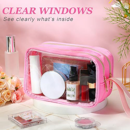 Weewooday Clear Makeup Bag Double Layer Sided Cosmetic Bag, Pink - color: Pink