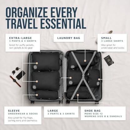 TRIPPED Travel Gear 여행용 대형 압축 패킹 큐브 7피스 세트 - color: 블랙.
