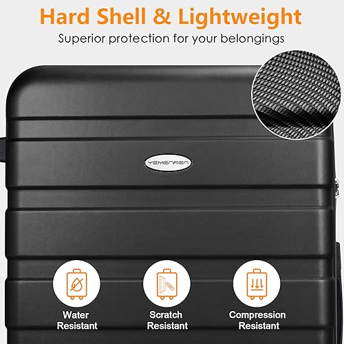 Luggage Sets Hardside Lightweight Suitcase with Spinner Wheels TSA Lock, 3-Piece Set (20/24/28) - color: Black