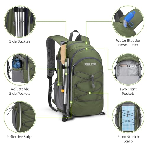 RealCool 20L Lightweight Hiking Backpack, Small Travel Daypack for Camping - color: Army Green, size: 20L