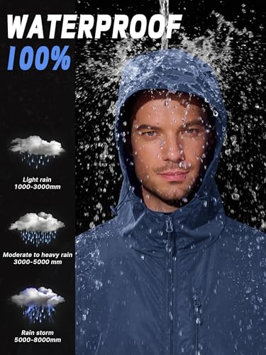 UIQUR Mens Cycling Jacket Waterproof Rain Jacket - color: Navy Blue, size: XX-Large