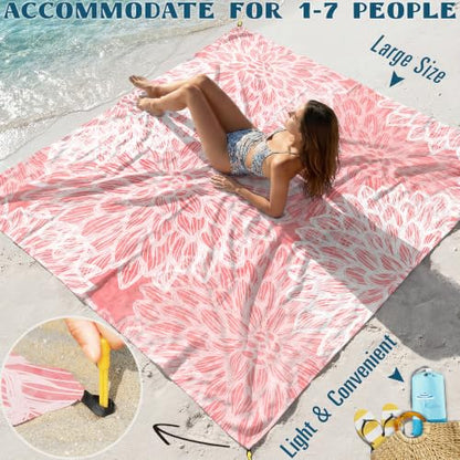 Beach Blanket Sandproof Waterproof Oversized 78"x81"/10'x9' Compact mat - color: Pink Flower, size: 78''×110''