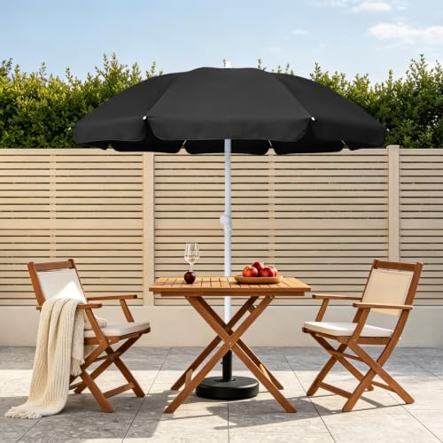 AMMSUN 6FT Portable Outdoor Picnic Patio Umbrella with Tilt Function, Black - color: Black
