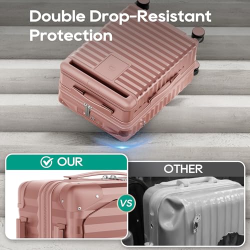 Joyway Expandable 20 Inch Carry on Luggage with Front Pocket, Rosa Gold - color: Rose Gold, size: Carry On 20Inch-EXT