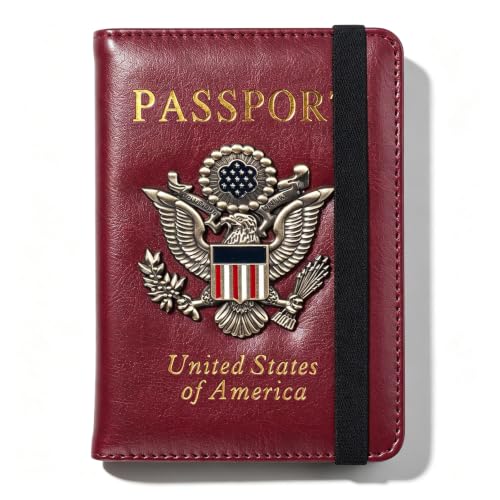 Premium Passport Holder for Travel RFID Blocking Passport Cover Slim - color: Wine Red