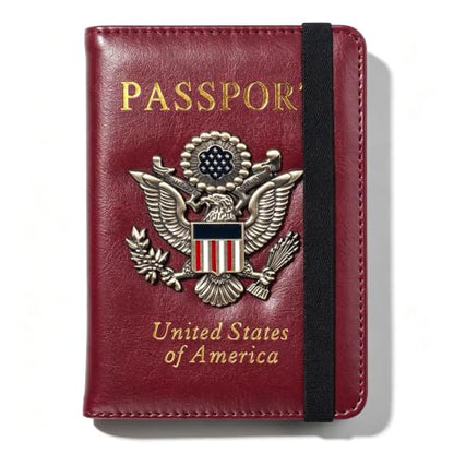 Premium Passport Holder for Travel RFID Blocking Passport Cover Slim - color: Wine Red