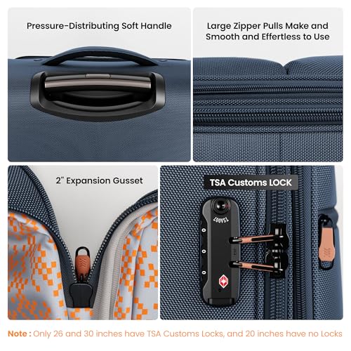 3-Piece Luggage Set(20/26/30in)-Expandable Luggage Set - color: Navy, size: 3-Piece Set (20"/26"/30")