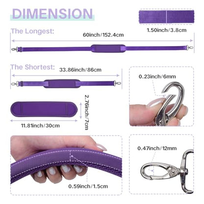 60 Inch Shoulder Strap for Bag with Removable Ultra-Thick Pad - color: Purple