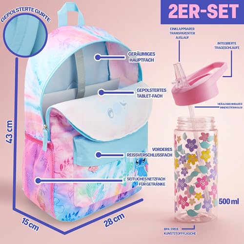 Get Trend Disney Stitch Girls Backpack & Water Bottle, 2 Piece Set - color: Multi Stitch